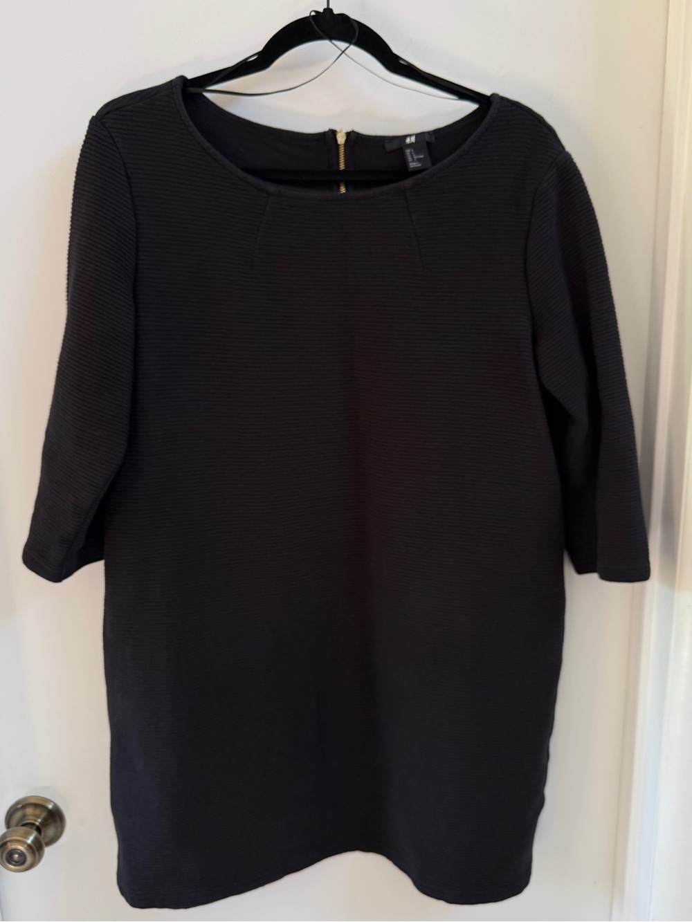 H&M Black Ribbed Mini Shift Dress with Zip Back